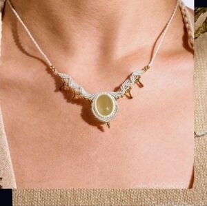 Elegant Macrame & Precious Prehnite Stone Adjustable Necklace